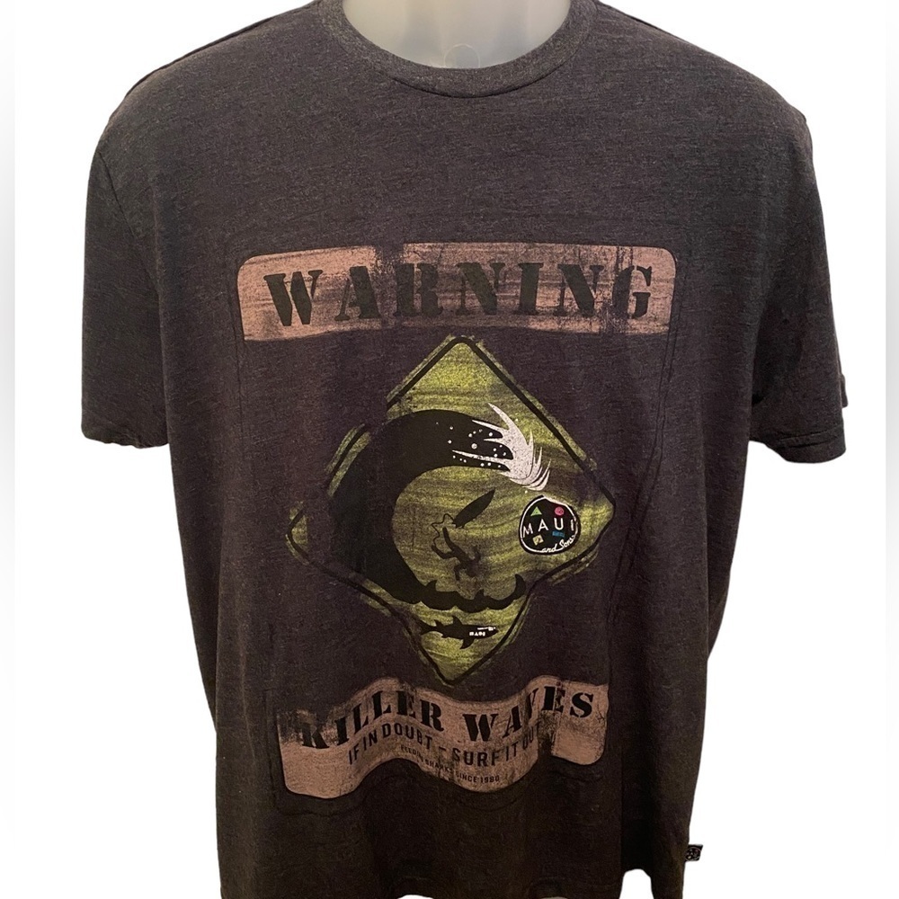 MAUI and SONS “Warning: Killer Waves” Surf Tee Shirt Men L Large